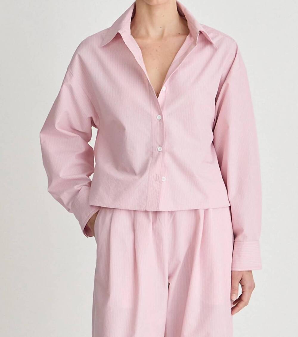 NEW APIECE APART cropped isolde button down shirt in pink taffy stripe